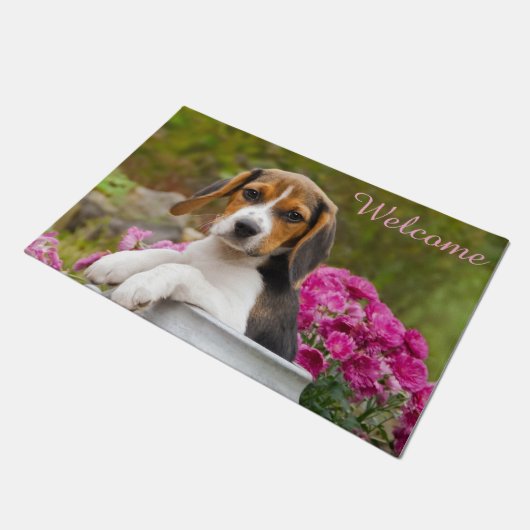 Cute Beagle Dog Puppy in Milk Churn Entry Welcome Deurmat (Schuin)