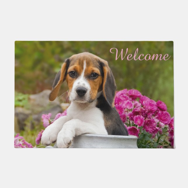 Cute Beagle Dog Puppy in Milk Churn Entry Welcome Deurmat (Voorkant)