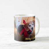 Cute Beagle Dog Red Bow Merry & Bright Kerstmis C Koffiemok (Voorkant rechts)