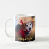 Cute Beagle Dog Red Bow Merry & Bright Kerstmis C Koffiemok (Links)