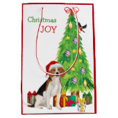 Cute Beagle Dog Santa Hat en kerstboom Medium Cadeauzakje (Voorkant)