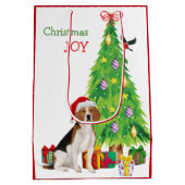 Cute Beagle Dog Santa Hat en kerstboom Medium Cadeauzakje (Achterkant)