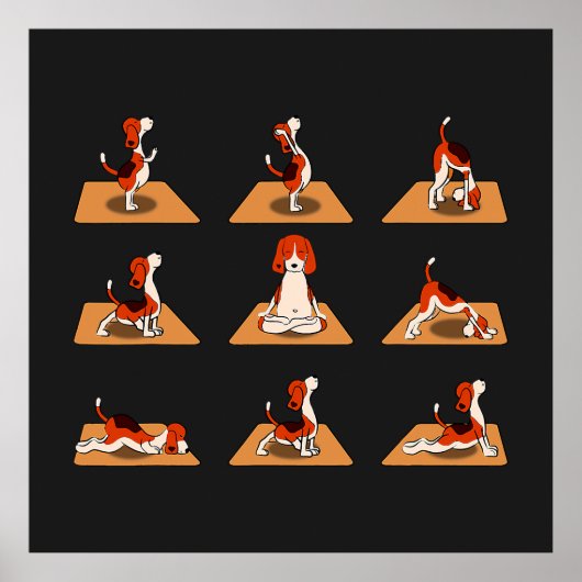 Cute Beagle Dogs Yoga Asana Poses Poster (Voorkant)