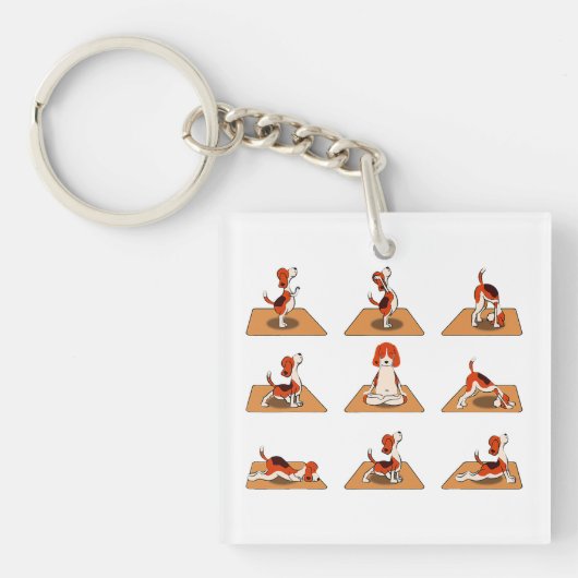 Cute Beagle Dogs Yoga Asana Poses Sleutelhanger (voorkant)