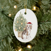 Cute Beagle Holiday Waterverf Pet Dog Kerstmis