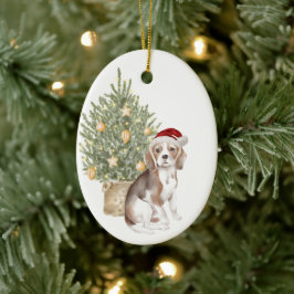 Cute Beagle Holiday Waterverf Pet Dog Kerstmis Keramisch Ornament