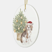 Cute Beagle Holiday Waterverf Pet Dog Kerstmis Keramisch Ornament (Links)