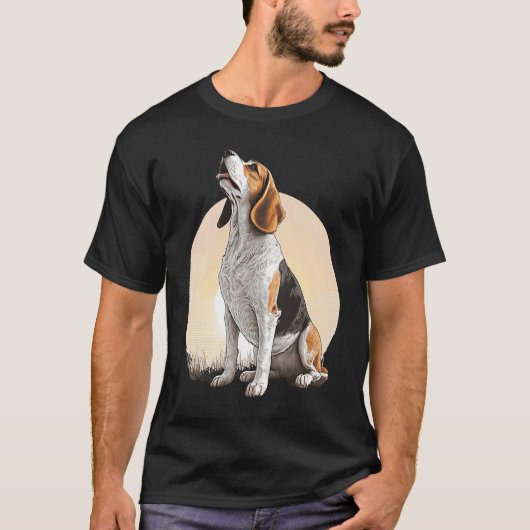 Cute Beagle Howling bij Moon Beagle Mam T-shirt (Voorkant)