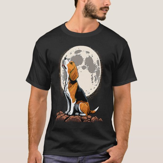 Cute Beagle Howling bij Moon Beagle Mam T-shirt (Voorkant)
