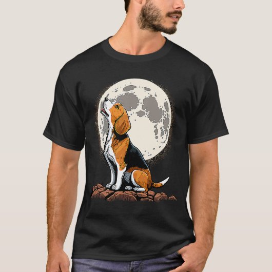 Cute Beagle Howling bij Moon Beagle Mam T-shirt (Voorkant)