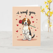 Cute Beagle I Woof You Card Kaart (Gele Bloem)