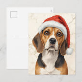 Cute Beagle in Santa Hat Watercolor Feestdagenkaart (Voorkant / Achterkant)