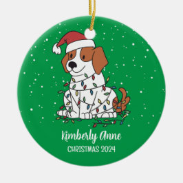 Cute Beagle Kersthond Snowy Winter Holiday Keramisch Ornament