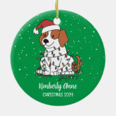 Cute Beagle Kersthond Snowy Winter Holiday Keramisch Ornament (Achterkant)