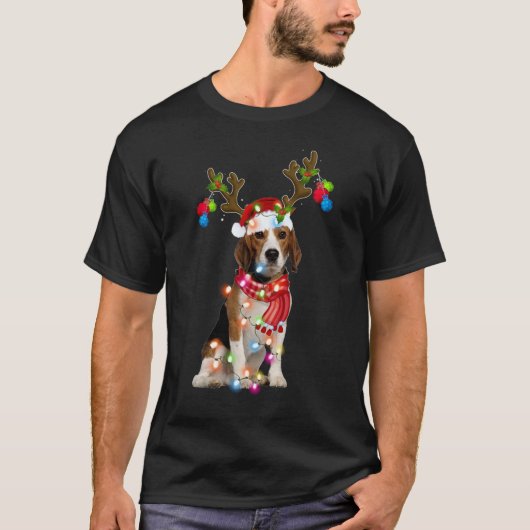 Cute Beagle-kerstlampjes rendierpyjama T-shirt (Voorkant)