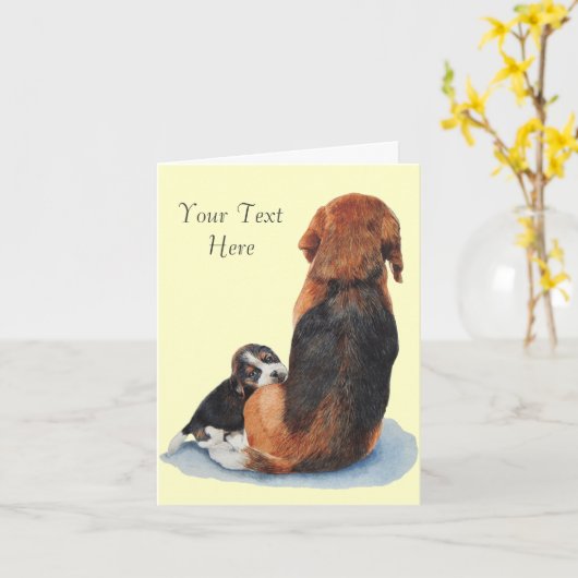 Cute beagle puppy dog cuddum kaart (Gele Bloem)