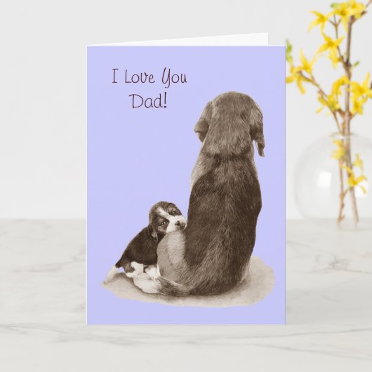 Cute beagle puppy dog met vers vers voor vader kaart (Gele Bloem)