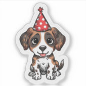 Cute Beagle Puppy in Party Hat Birthday Sticker (Voorkant)