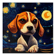 Cute Beagle Puppy in Vincent Van Gogh Style