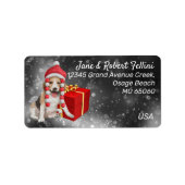 Cute Beagle Santa hat red giftbox festive custom Etiket (Voorkant)