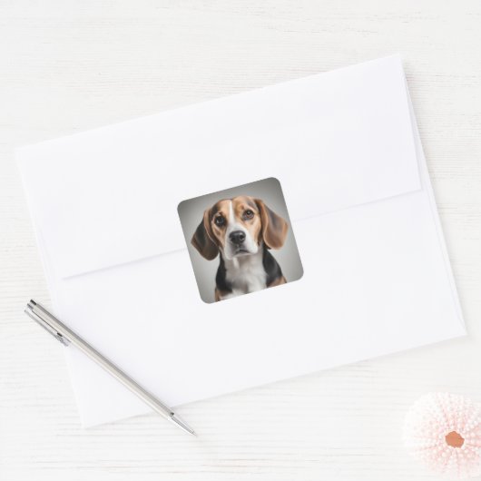 Cute Beagle Vierkante Sticker (Envelop)