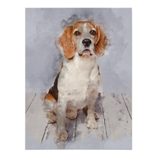 Cute Beagle Waterverf Portret Perfect Poster (Voorkant)