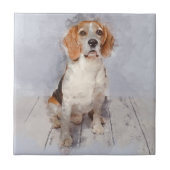 Cute Beagle Waterverf Portret Tegeltje (Voorkant)