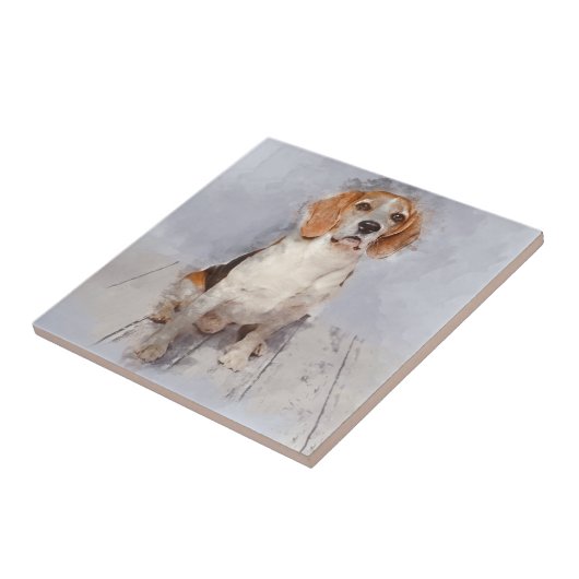 Cute Beagle Waterverf Portret Tegeltje (Zijkant)
