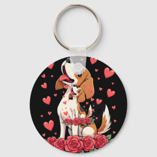Cute Beagle with Red Roses Hearts Floral Valentine Sleutelhanger