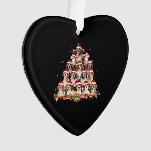 Cute Beagles Christmas Tree Dog Santa Xmas Tee Fun Ornament (voorkant)