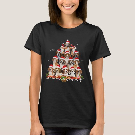Cute Beagles Christmas Tree Dog Santa Xmas Tee Fun T-shirt (Voorkant)