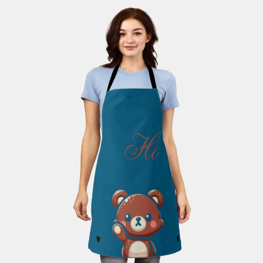 Cute Bear Apron–Teal Blue Teddy Bear Kitchen Apron Schort (Gedragen)