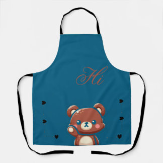 Cute Bear Apron–Teal Blue Teddy Bear Kitchen Apron Schort