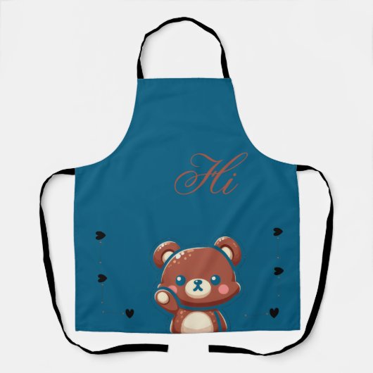 Cute Bear Apron–Teal Blue Teddy Bear Kitchen Apron Schort (Voorkant)