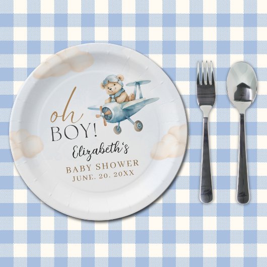 Cute Bear Baby Shower Boy party Papieren Bordje