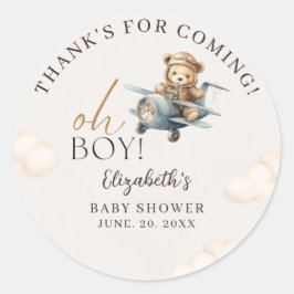 Cute Bear Baby Shower Boy party Ronde Sticker