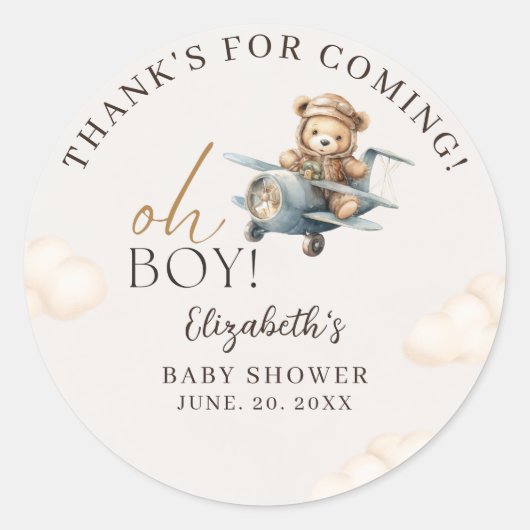 Cute Bear Baby Shower Boy party Ronde Sticker (Voorkant)
