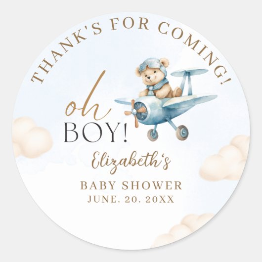 Cute Bear Baby Shower Boy party Ronde Sticker (Voorkant)