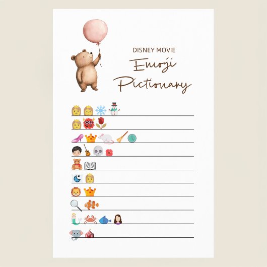 Cute Bear Baby Shower Disney Emoji Game Card Flyer
