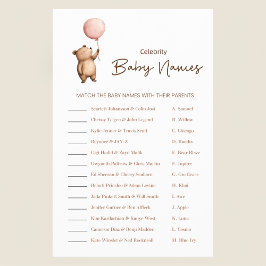 Cute Bear Balloon Baby Shower Celebrity Names Game Flyer