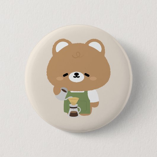 Cute Bear Barista Ronde Button 5,7 Cm (Voorkant)