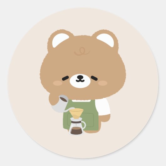 Cute Bear Barista Ronde Sticker (Voorkant)