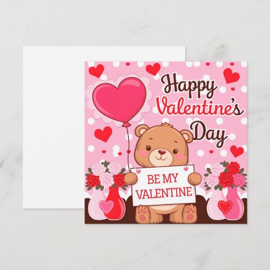 Cute bear be my valentine feestdagenkaart (Voorkant / Achterkant)