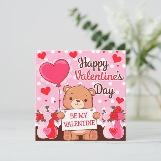 Cute bear be my valentine feestdagenkaart (Staand voorkant)