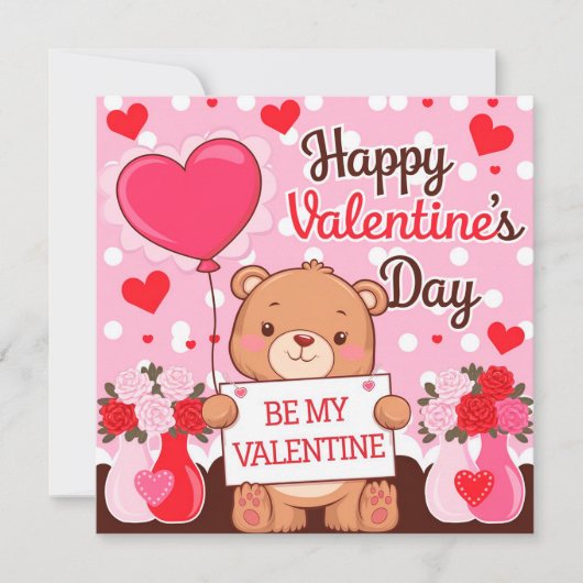 Cute bear be my valentine feestdagenkaart (Voorkant)