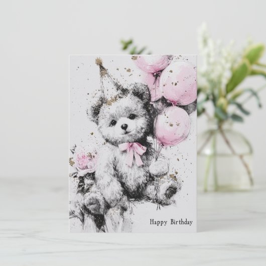 Cute Bear Birthday Card (Staand voorkant)