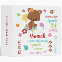 Cute Bear & Bloemen Baby Meisje Geboorte Stats Alb