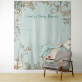 Cute Bear Bloemen Baby Shower Achtergrond portret Wandkleed (In situ)