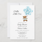 Cute Bear Boy Blue Baby Shower Invite Kaart (Voorkant)