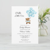 Cute Bear Boy Blue Baby Shower Invite Kaart (Staand voorkant)